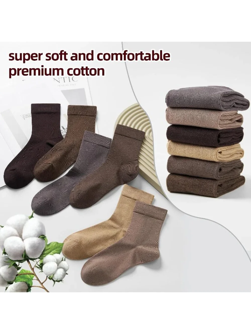 🧦Women's Brown Tan 6 Pairs Thin Above Ankle Socks Cotton Crew Socks